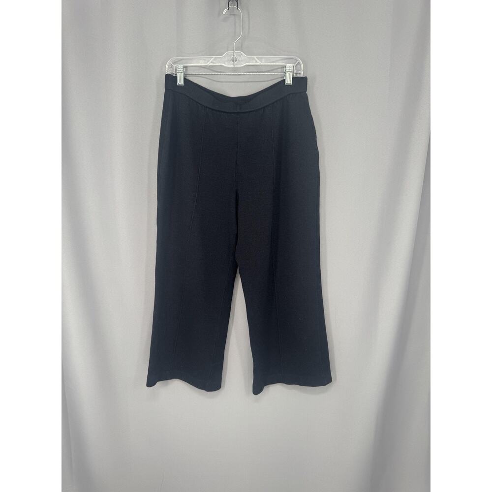 St John Collection Pants Womens 12 Black Knit Cropped Wide Leg Pull On Career